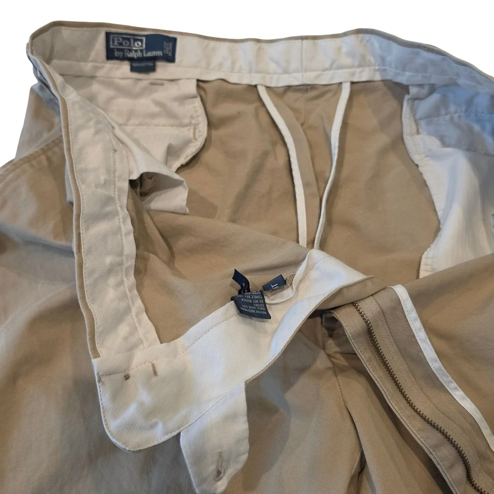 VTG Polo Ralph Lauren Mens Chino Shorts Tan Khaki Classic Fit 44T INK SPOTS